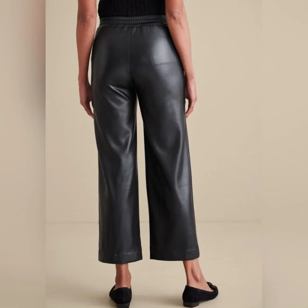NWT Soft Surroundings Rivka Faux Leather Wide Leg Elastic Waist Pants L, 2X, PL